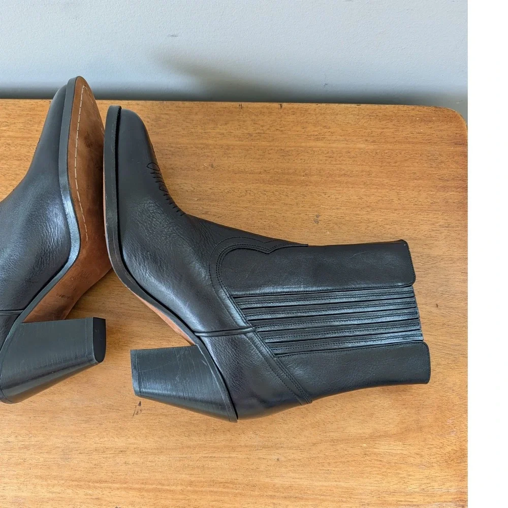 Polo Ralph Lauren Lowrey Black Leather Western Ankle Boots‎ Womens 11B Portugal
